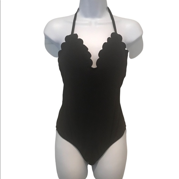 Jessica Simpson Black Halter Scalloped Trim One Piece Swimsuit Size S - Picture 3 of 6